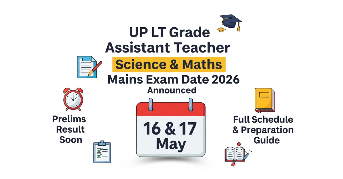 UP LT Grade Assistant Teacher Science & Maths Mains Exam Date 2026 Announced: 16 & 17 May – Prelims Result Soon, Full Schedule & Preparation Guide 1 UP LT Grade Mains Exam date out